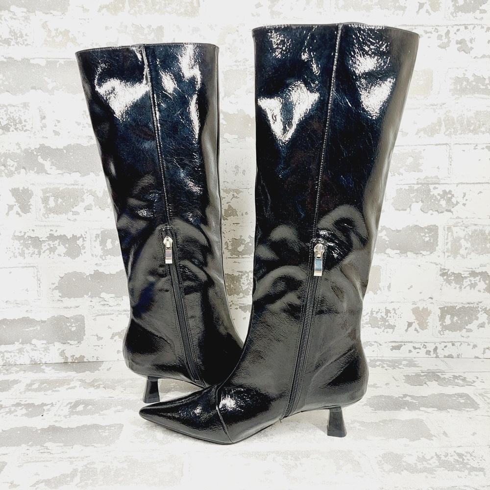 NEW Olivia Miller Women's Mars Black Patent Leather Heeled Tall Boots D909 - Picture 4 of 12